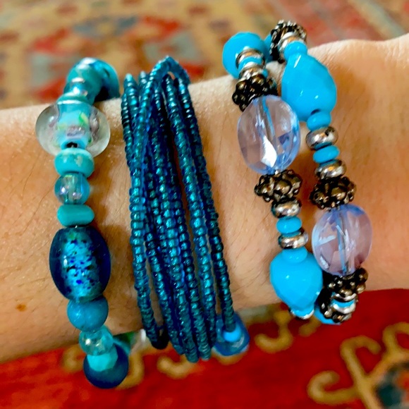 Set of Blue Beaded Bracelets - Picture 2 of 3
